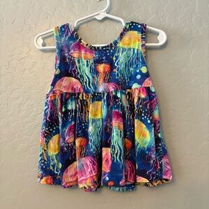 Bums & Roses vibrant blue, pink, yellow jellyfish print bamboo tank top size 2t